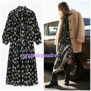 Zara Metallic Floral Paisley Peasant Dress M